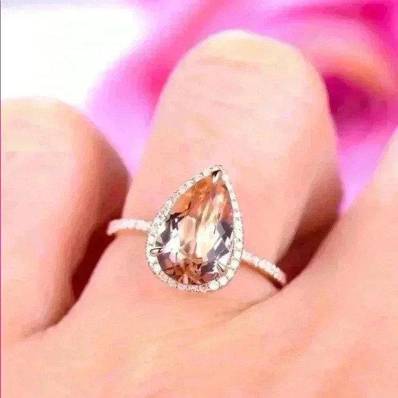 Bridgerton Era Look 14k Rose Gold Over Silver Diamond Morganite Ring - Picture 1 of 7